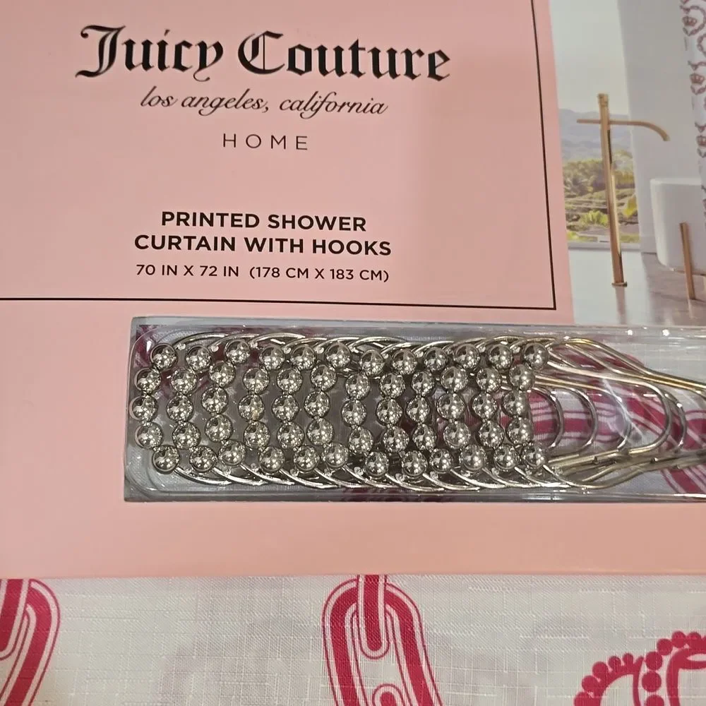 Juicy Couture Home Heart & Chain Logo Pattern Shower Curtain w/Hooks